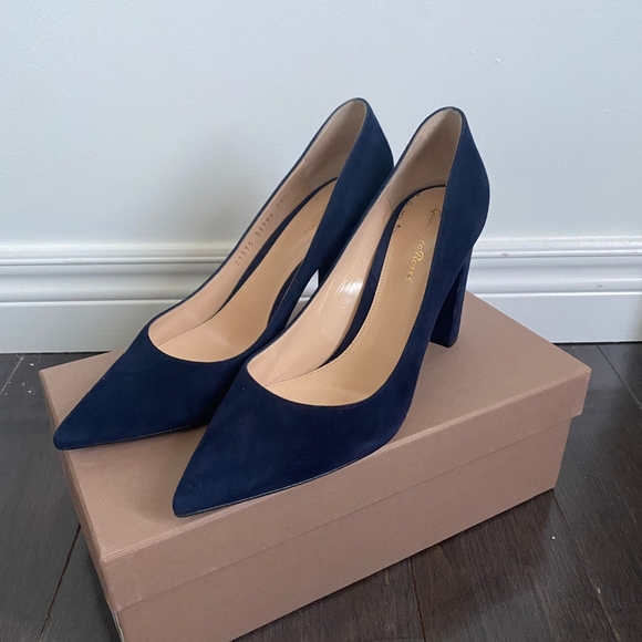 Gianvito Rossi Piper 85 Blue Suede Block Heels - Picture 4 of 8